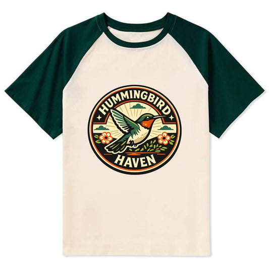 Hummingbird Sanctuary Emblem - Contrast Raglan T-shirt - Green