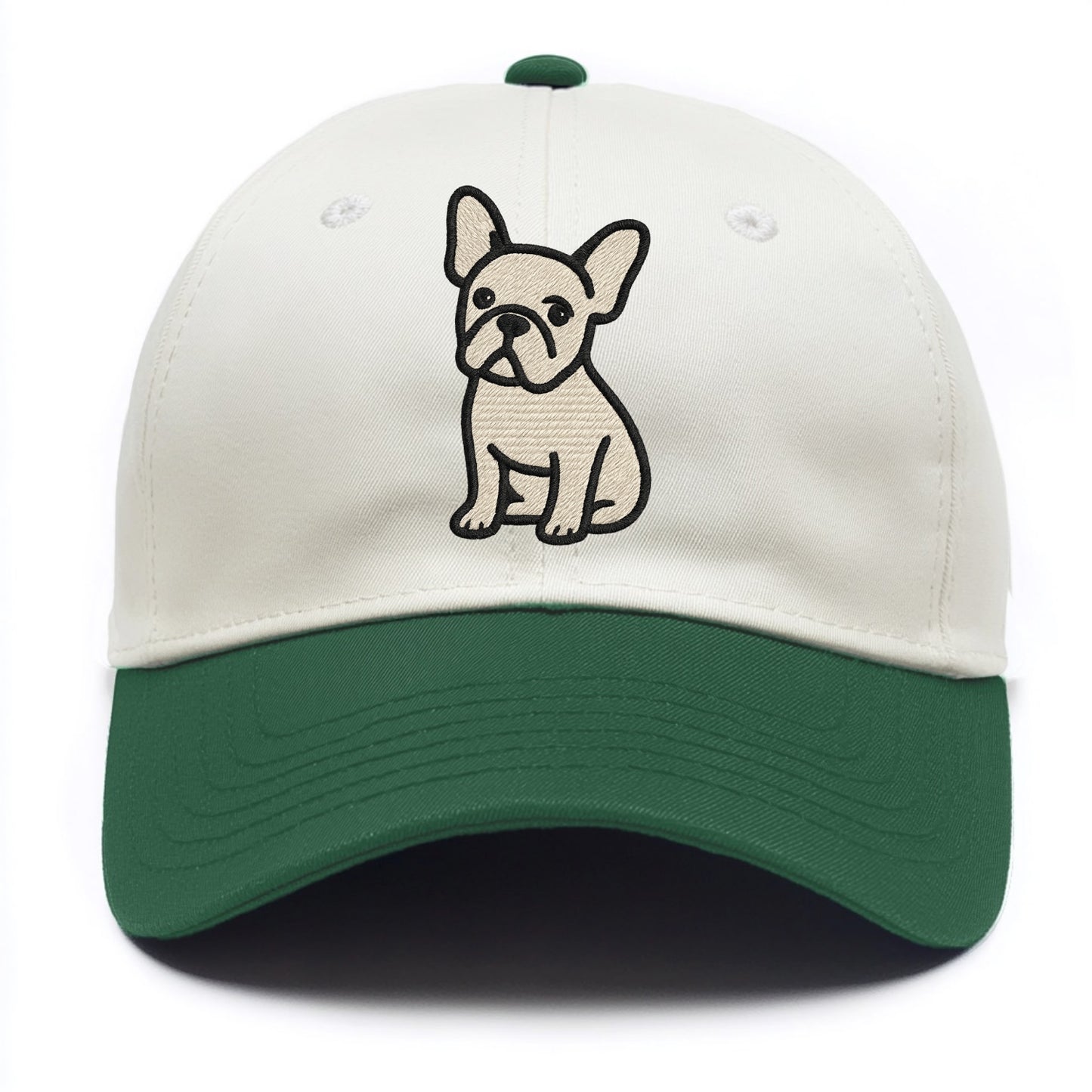 French Bulldog - Head tilt one ear up - Two Tone Cap - Green