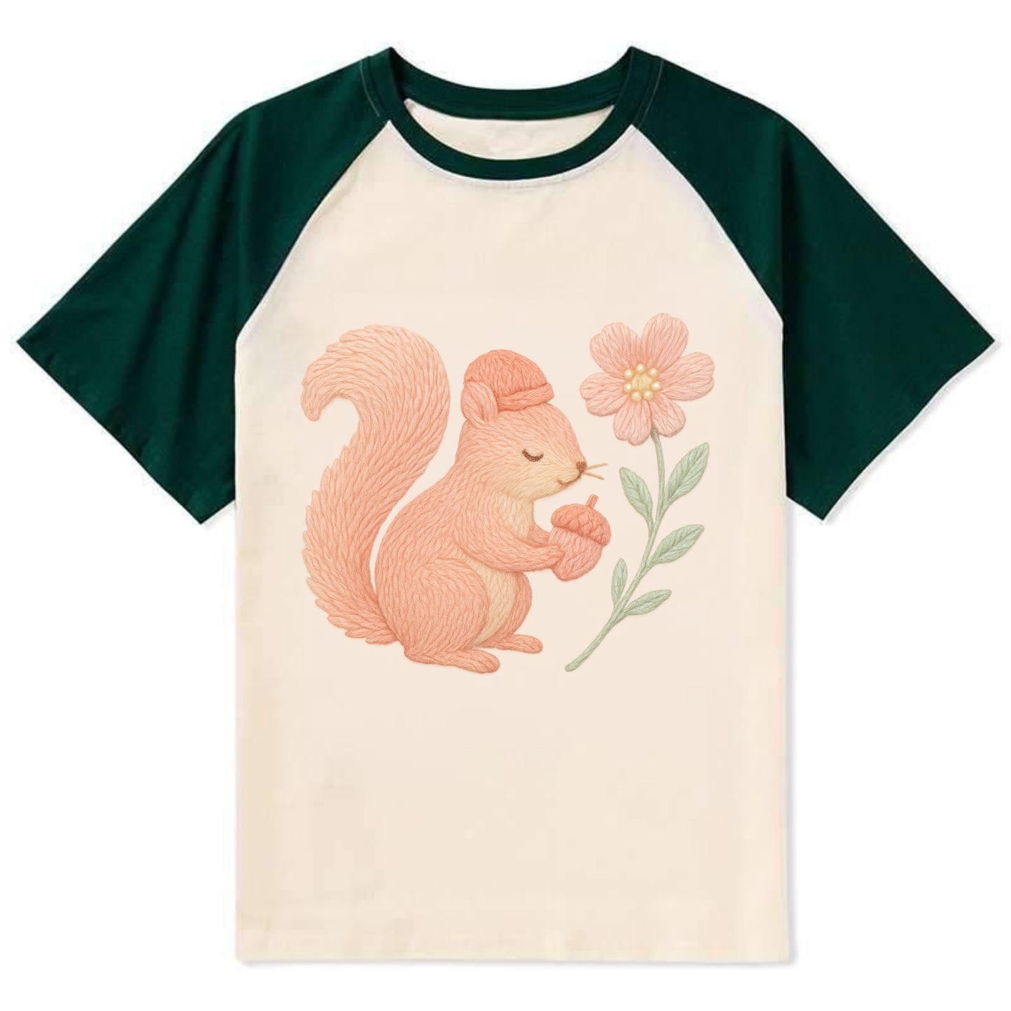 Coral Squirrel - Contrast Raglan T-shirt - Green