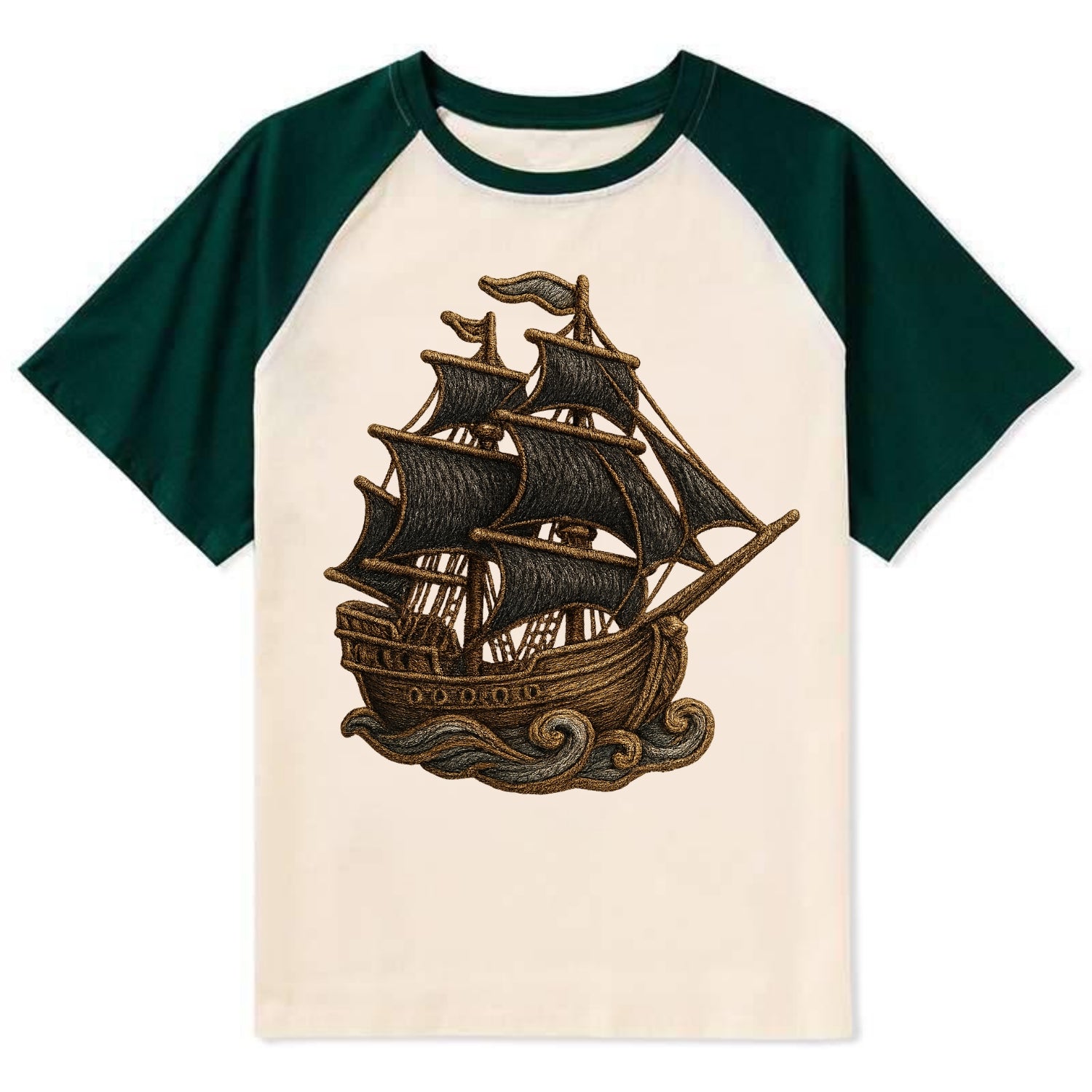 Pirate Ship  - Contrast Raglan T-shirt - Green