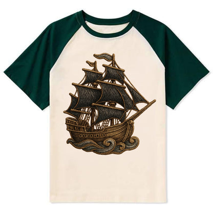Pirate Ship  - Contrast Raglan T-shirt - Green