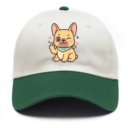 French Bulldog sitting with bat ears up, strong paw with sass - Two Tone Cap - Green