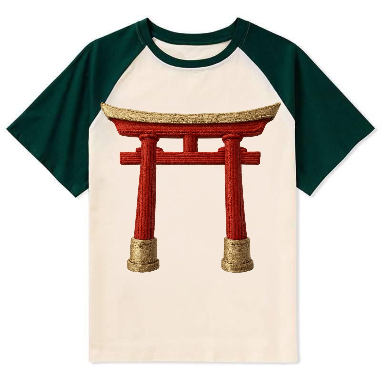 Japanese Torii Gate  - Contrast Raglan T-shirt - Green