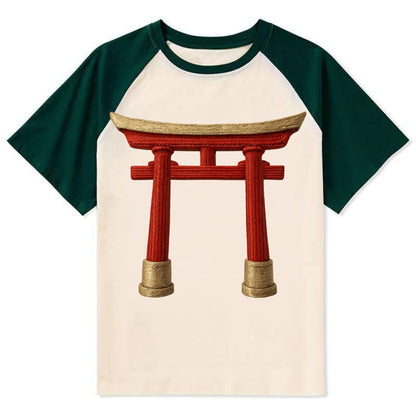Japanese Torii Gate  - Contrast Raglan T-shirt - Green