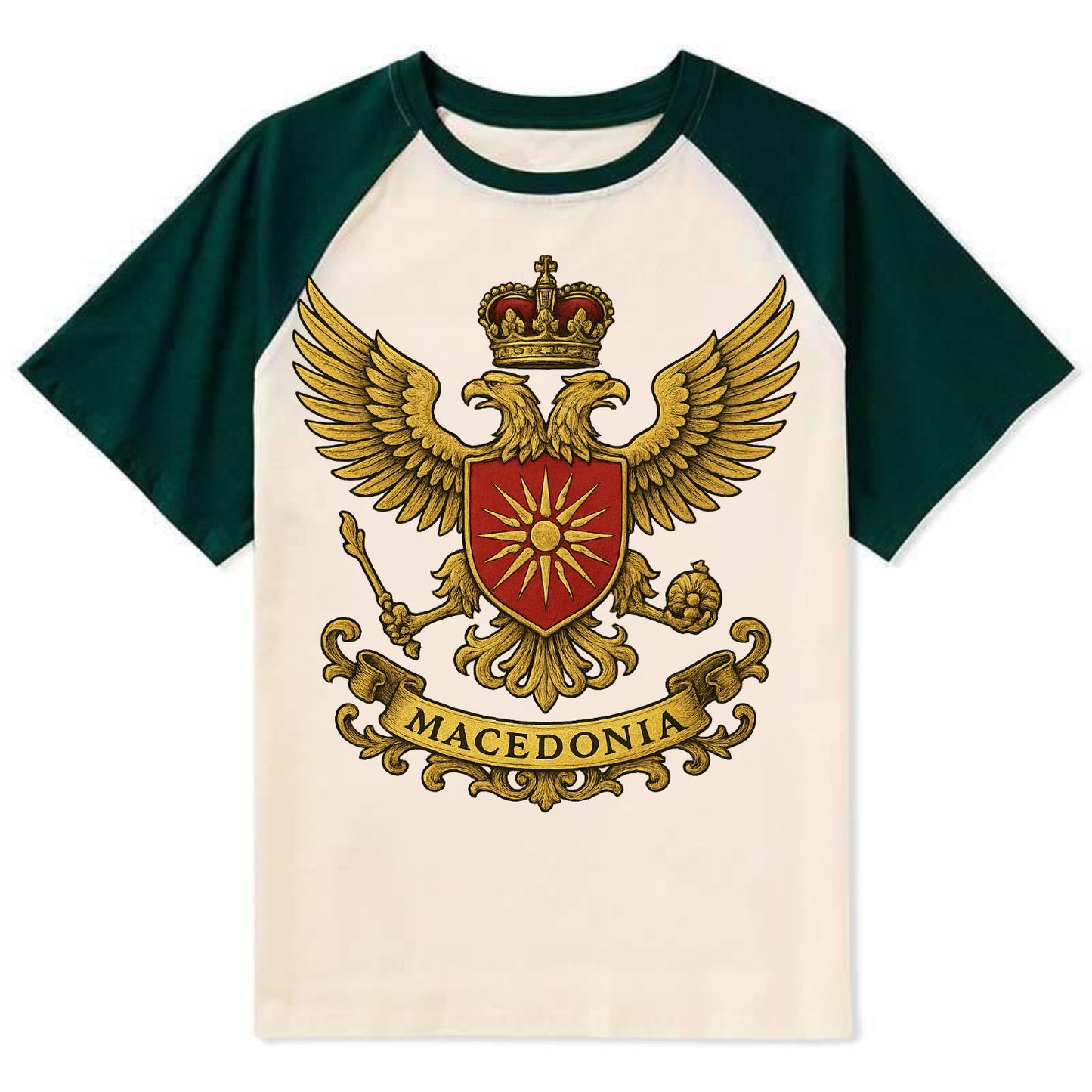 Macedonia Heritage Badge - Contrast Raglan T-shirt - Green