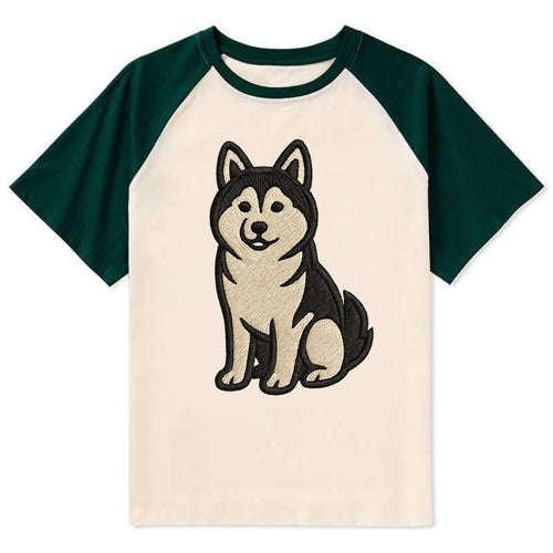Pomsky - Pomeranian-Husky mix sitting po Contrast Raglan T-shirt