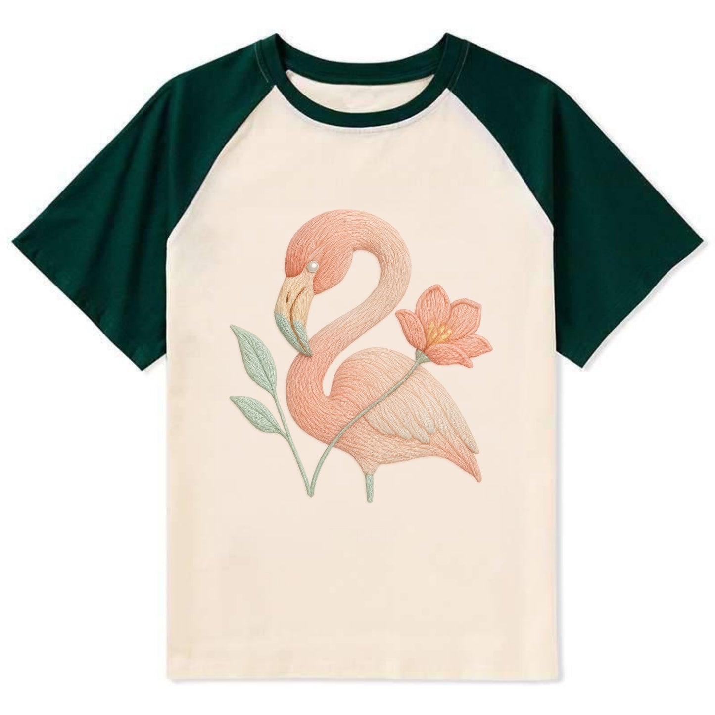 Peach Flamingo - Contrast Raglan T-shirt - Green