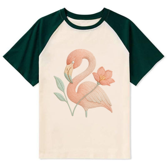 Peach Flamingo - Contrast Raglan T-shirt - Green