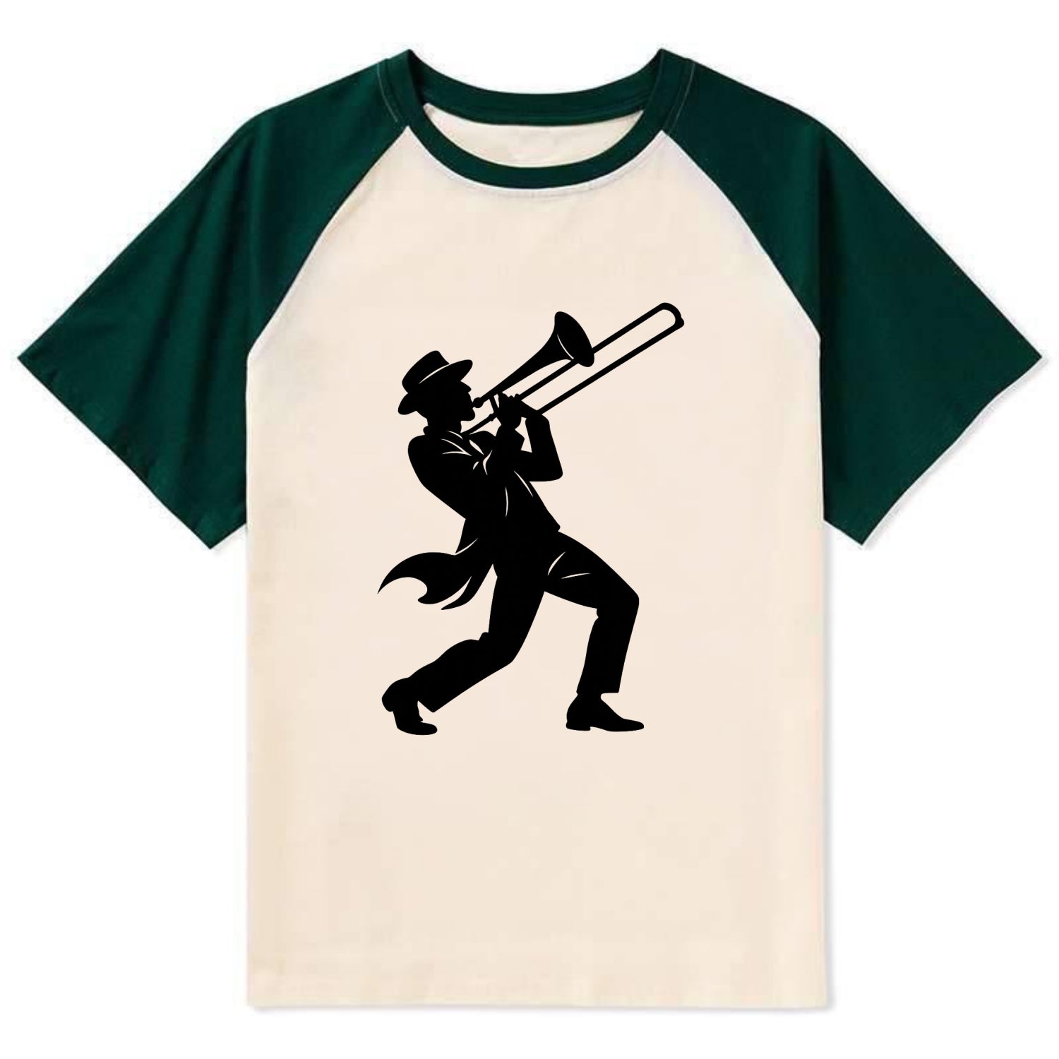 Trombone player jazz improvisation - Contrast Raglan T-shirt - Green