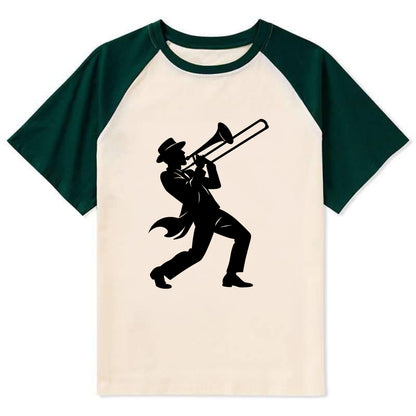 Trombone player jazz improvisation - Contrast Raglan T-shirt - Green