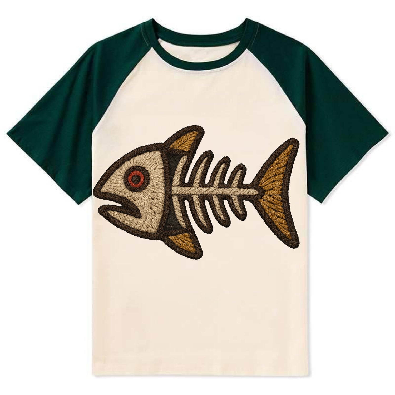 Fish Skeleton  - Contrast Raglan T-shirt - Green