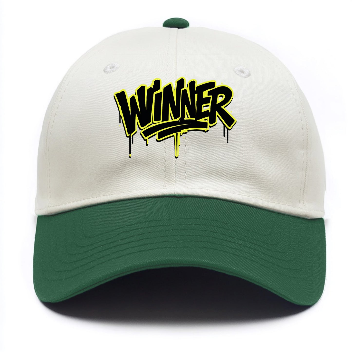 Bold typography design - "WINNER" - victorious mindset, champion - Two Tone Cap - Green