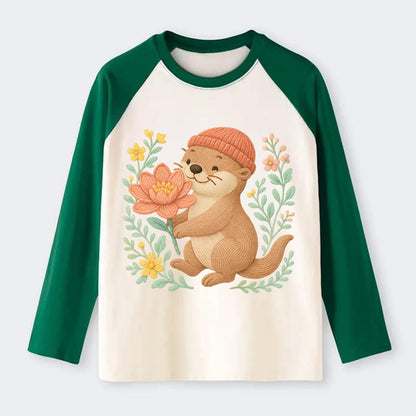 Peach Otter - Raglan Long Sleeve T-Shirt - Green