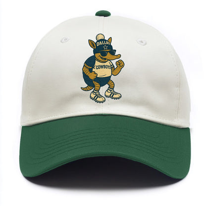 Dallas Armadillo wearing Cowboys beanie with lone star patch and wayfarer sunglasses - Two Tone Cap - Green