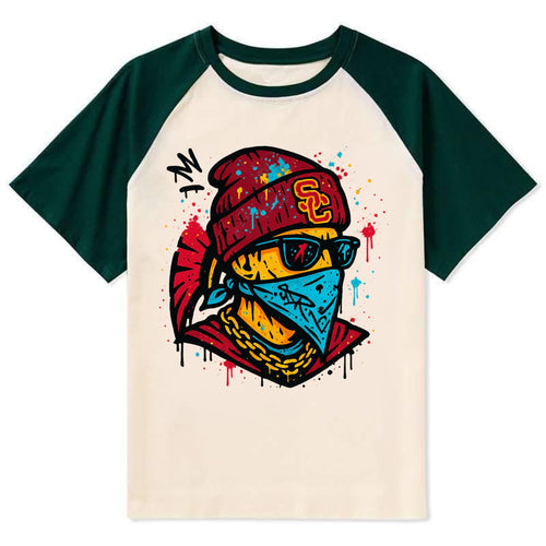 Los Angeles Trojan wearing USC beanie with SC patch - Contrast Raglan T-shirt