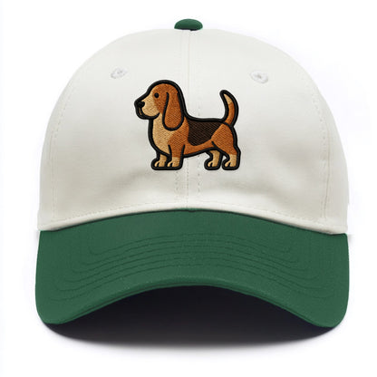 Basset Hound - Trendy low-rider design with prominent black outline - Two Tone Cap - Green