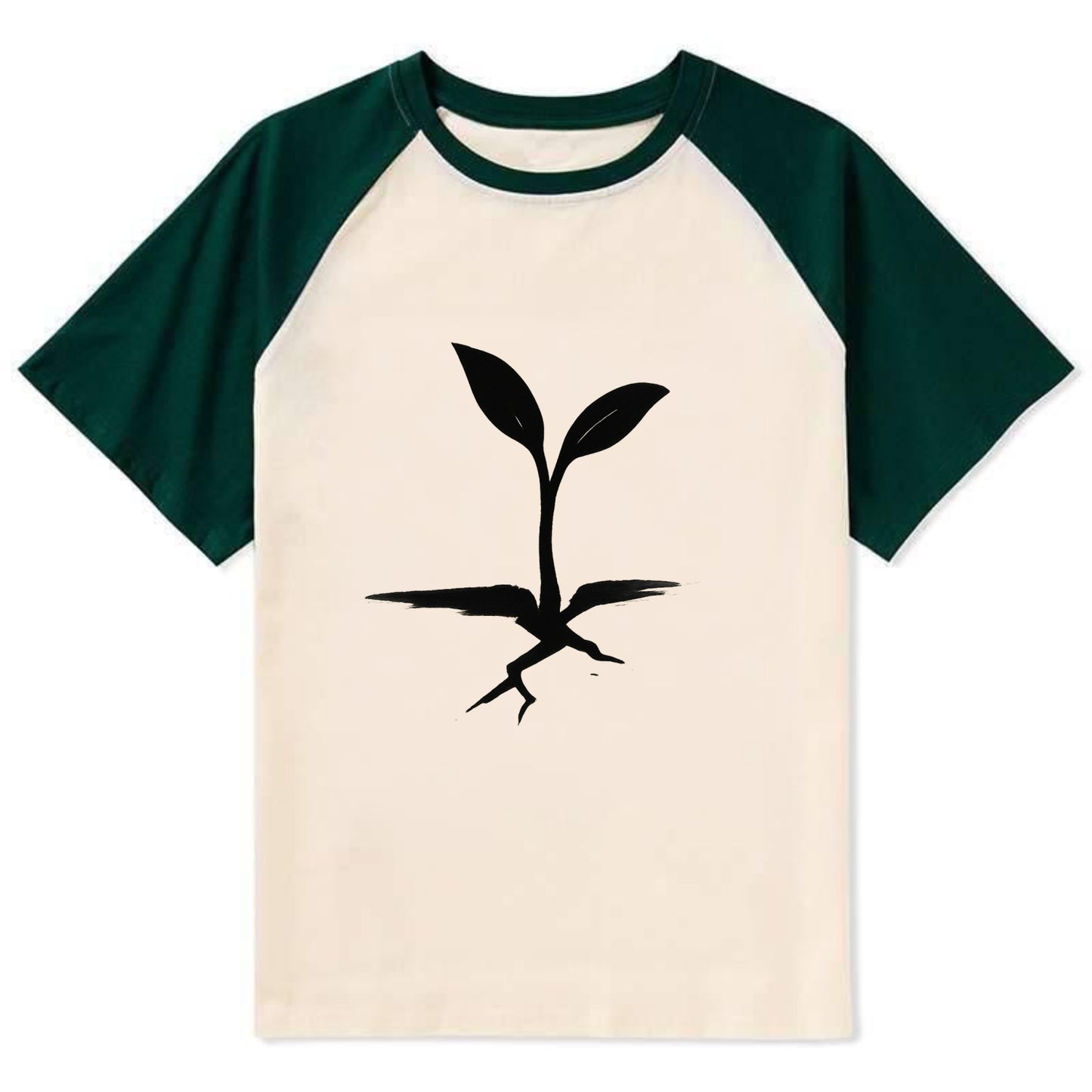 Seedling breaking through concrete - persistence ink brushstrokes - Contrast Raglan T-shirt - Green