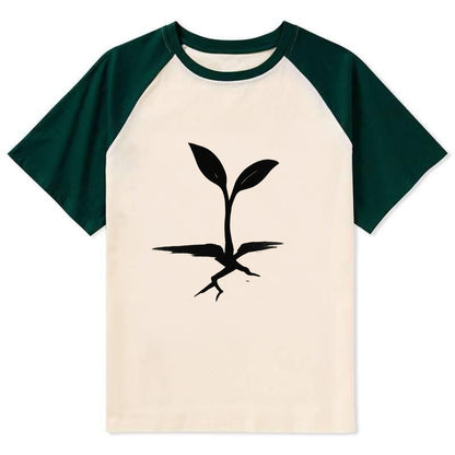 Seedling breaking through concrete - persistence ink brushstrokes - Contrast Raglan T-shirt - Green