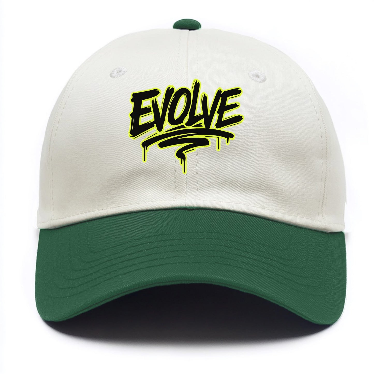 Bold typography design - "EVOLVE" - changing, becoming better - Two Tone Cap - Green