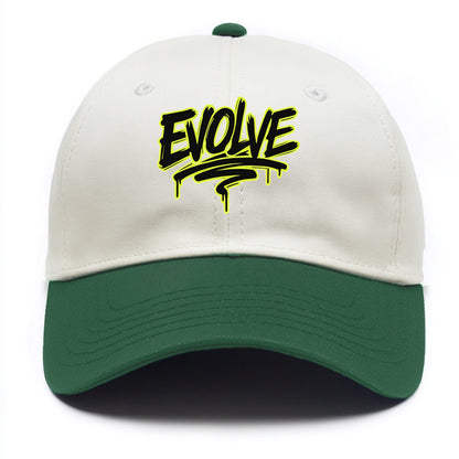 Bold typography design - "EVOLVE" - changing, becoming better - Two Tone Cap - Green