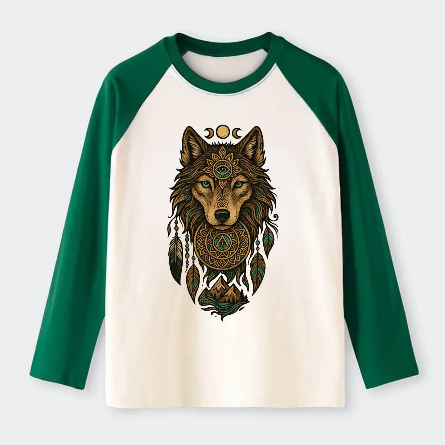 Tattoo Wolf Flash  - Raglan Long Sleeve T-Shirt - Green
