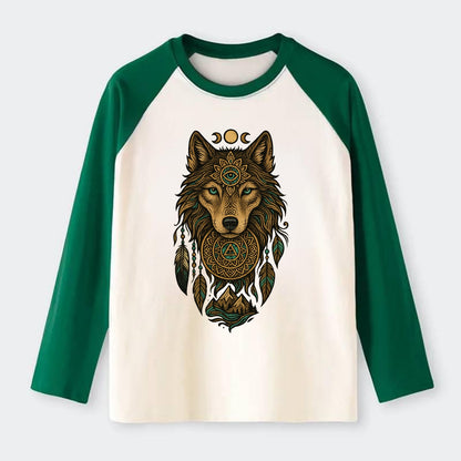 Tattoo Wolf Flash  - Raglan Long Sleeve T-Shirt - Green