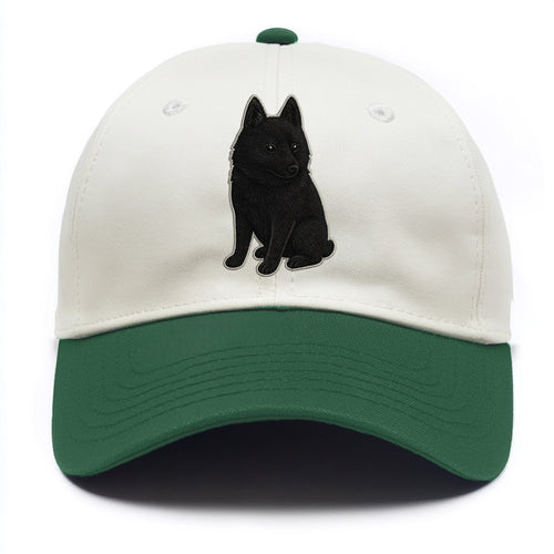 Schipperke - Solid black small embroidered sitting pose - Two Tone Cap