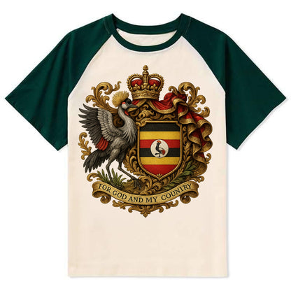 Uganda Crested Crane Emblem - Contrast Raglan T-shirt - Green