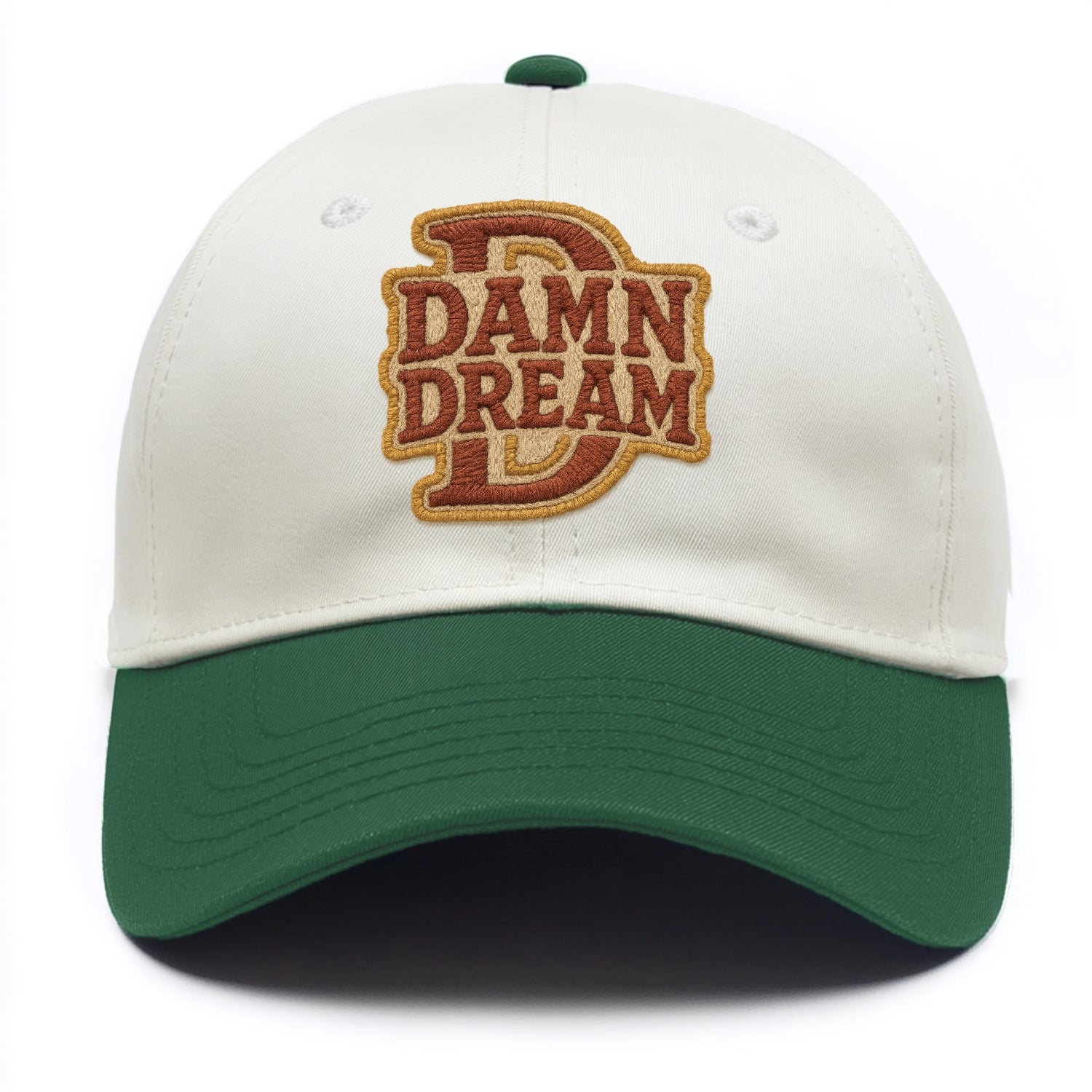 DAMN;DREAM BIG Motivational White Cap - Two Tone Cap - Green
