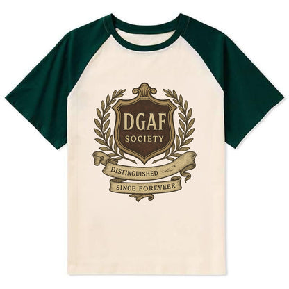 Official membership card design - "DGAF Society - Distinguished Members - Contrast Raglan T-shirt - Green