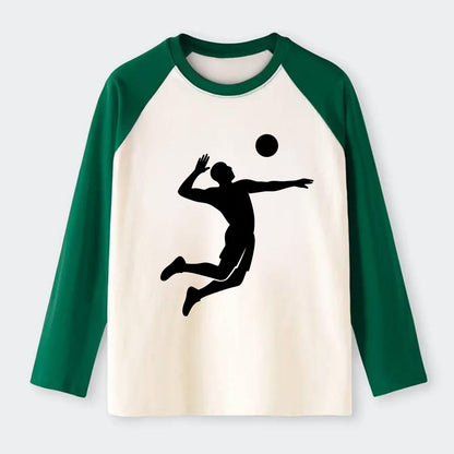 Volleyball player spiking ball - Raglan Long Sleeve T-Shirt - Green