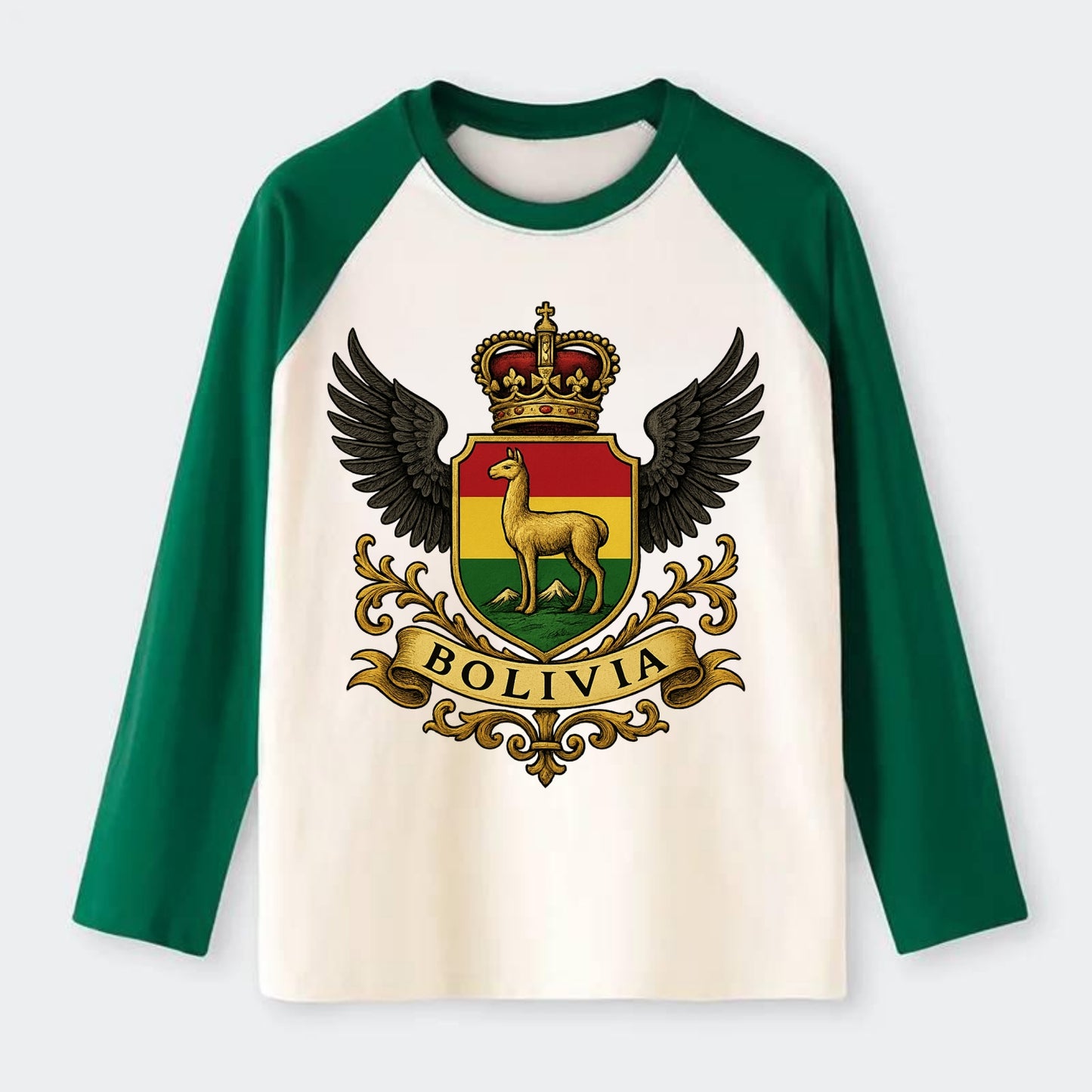 Bolivia Llama Emblem  - Raglan Long Sleeve T-Shirt - Green