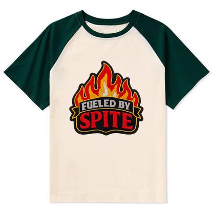 FUELED BY SPITE - fire with text in black and red , petty motivation - Contrast Raglan T-shirt - Green