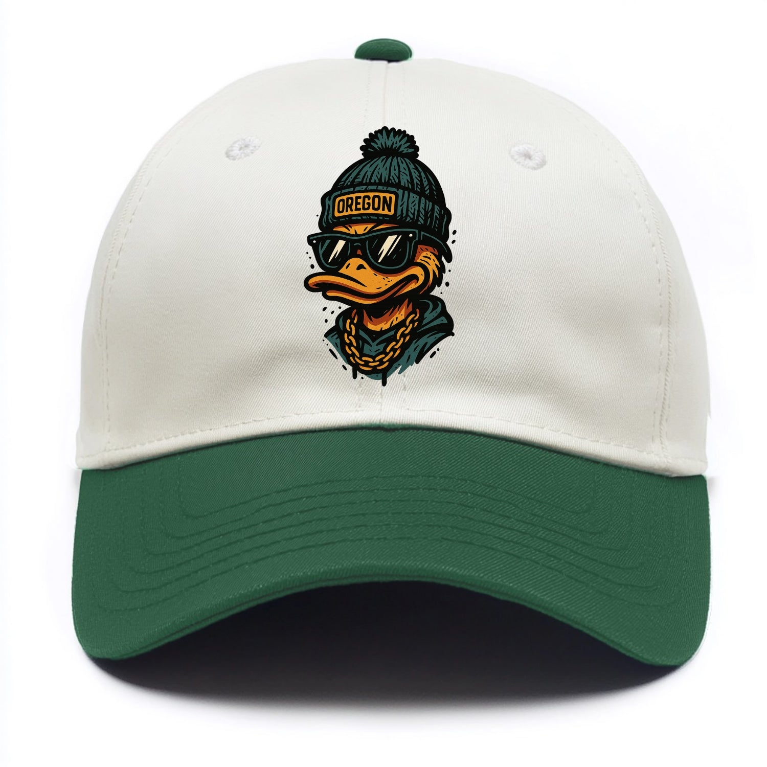 Eugene Duck wearing Oregon beanie with p - Two Tone Cap - Green