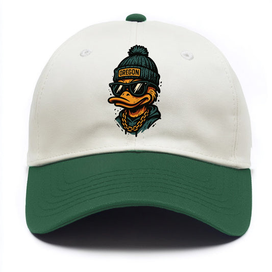 Eugene Duck wearing Oregon beanie with p - Two Tone Cap - Green