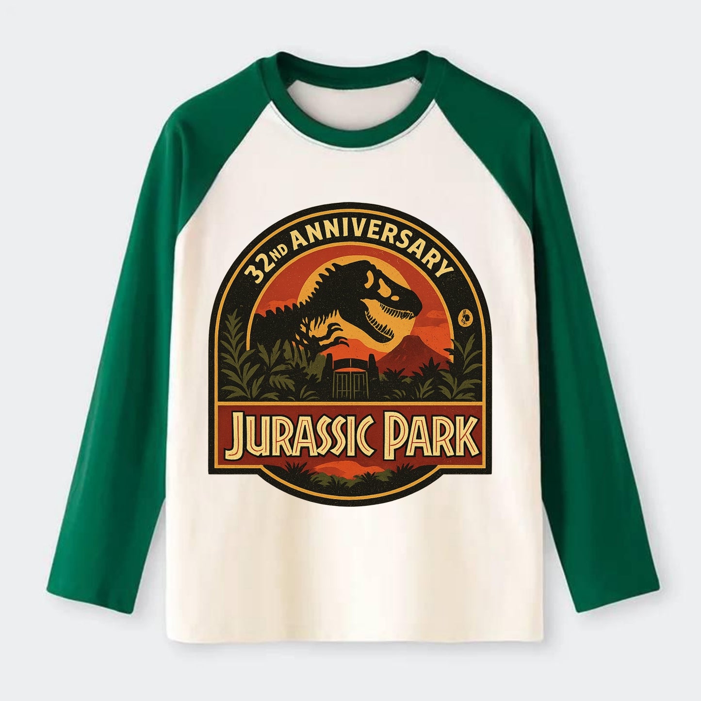 Jurassic Park 32nd Anniversary - Raglan Long Sleeve T-Shirt - Green