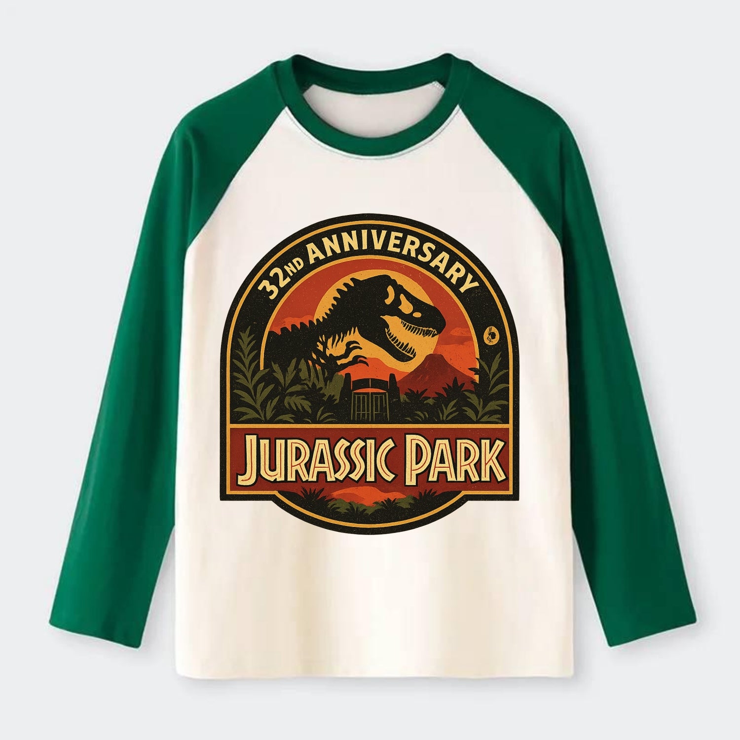 Jurassic Park 32nd Anniversary - Raglan Long Sleeve T-Shirt - Green