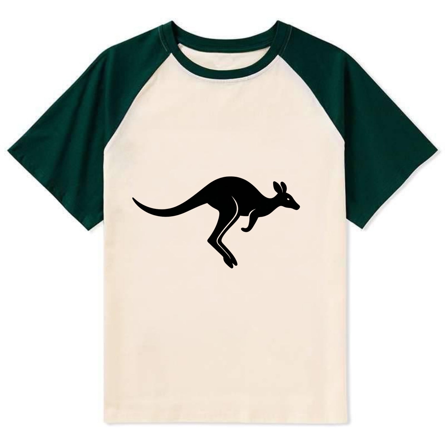 Kangaroo leaping across outback - Contrast Raglan T-shirt - Green