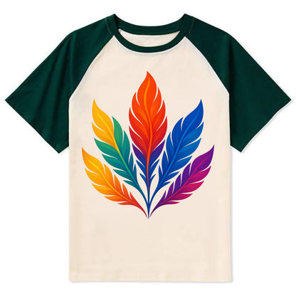Phoenix Feathers - Each feather a differ - Contrast Raglan T-shirt - Green