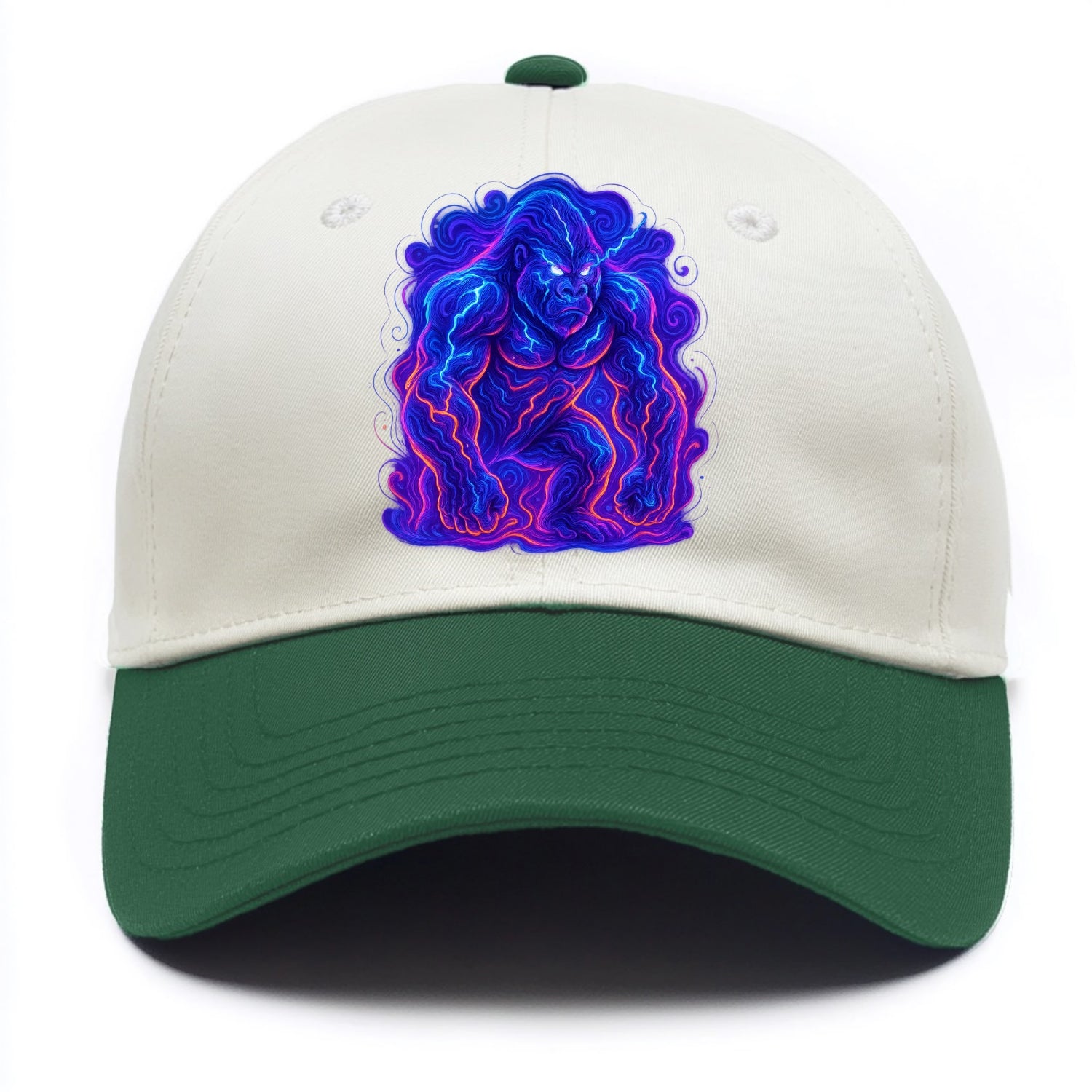Mighty gorilla with electricity flowing through defined muscles, lightning bolt - Two Tone Cap - Green