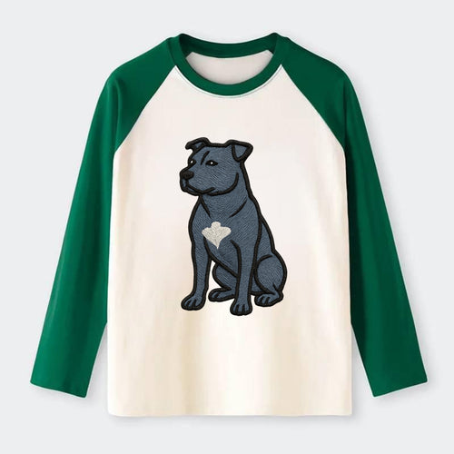 American Staffordshire Terrier - Blue embroidered design - Raglan Long Sleeve T-Shirt