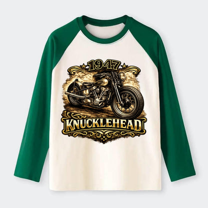 1947 Knucklehead Bobber - Raglan Long Sleeve T-Shirt - Green