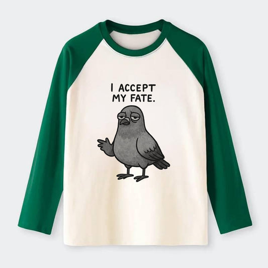 YOU MUST HONOR THE PIGEON | Grey pigeon - Raglan Long Sleeve T-Shirt - Green