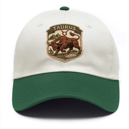 TAURUS BULL - strong bull in brown and green , earth sign - Two Tone Cap - Green