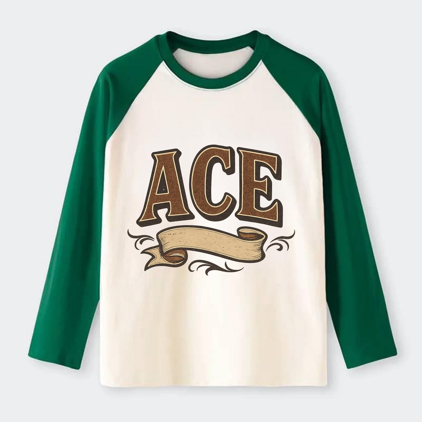 Bold typography design - "ACE" - expert, the best at something - Raglan Long Sleeve T-Shirt - Green
