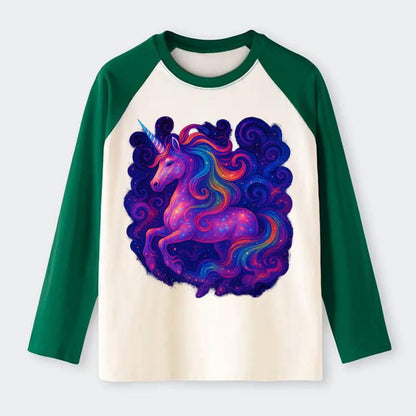 Magical unicorn with flowing rainbow gradient mane, iridescent horn - Raglan Long Sleeve T-Shirt - Green