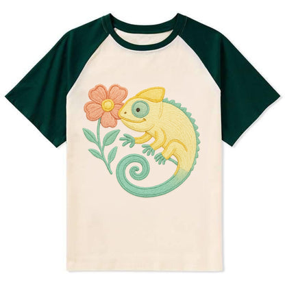 Yellow Chameleon - Contrast Raglan T-shirt - Green