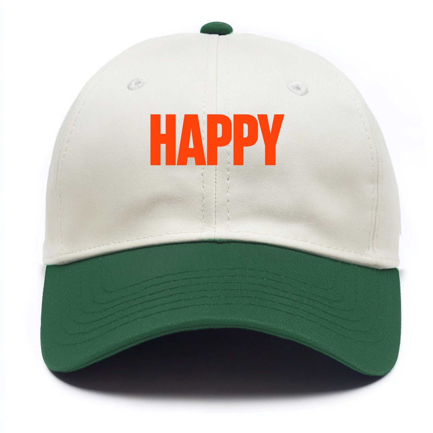 Bold typography design - "HAPPY" - joyful, content, pleased - Two Tone Cap - Green