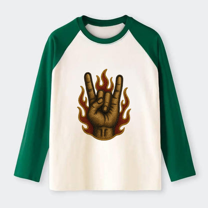 Devil Horns  - Raglan Long Sleeve T-Shirt - Green