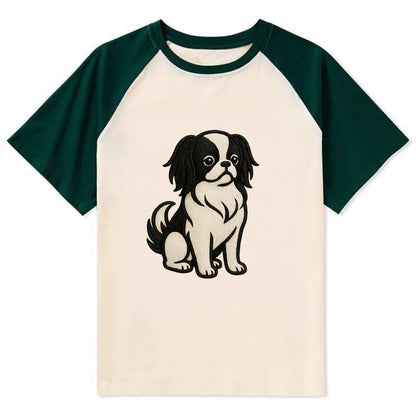 Japanese Chin - Black and white sitting Contrast Raglan T-shirt - Green